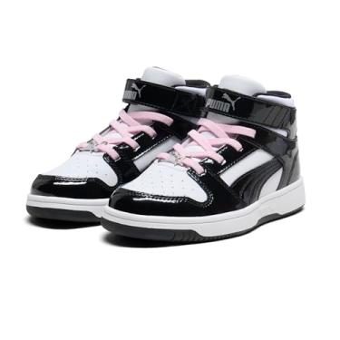 Imagem de PUMA Tênis infantil unissex Rebound Layup Mid Hook and Loop, Puma branco-puma preto rosa pálido, 12 Little Kid