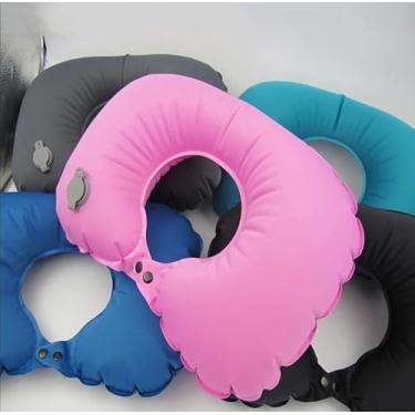 Imagem de Almofada de Pescoço Inflável para Viagem,com Botões de Pressão rosa