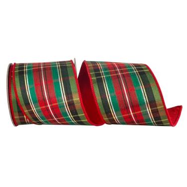 Imagem de Reliant Ribbon Fita de borda com fio Dupioni com listras metálicas xadrez clássicas, vermelho/verde