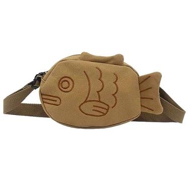 Imagem de PTILSERY Lindas bolsas de ombro de lona em forma de peixe, pochete transversal, esportiva, ao ar livre, bolsa de cintura com zíper, bolsa para telefone estudantil
