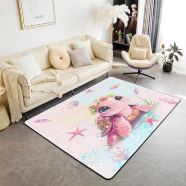 Imagem de Feelyou Conjunto de tapetes decorativos de tartarugas marinhas para crianças, meninos, meninas, oceano, 12 x 18 cm, concha rosa, estrela-do-mar, sala de estar, decoração de quarto, flores coloridas