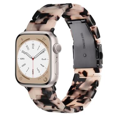 Imagem de V.R.HOPE Pulseira feminina de resina compatível com Apple Watch séries 11/10/9/8/7/6/5/4/3/2/1/SE3 de 38 mm, 40 mm, 41 mm, 42 mm e 42 mm (floral preto)