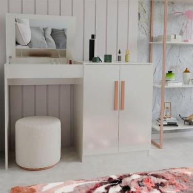 Imagem de Penteadeira Celeste 2 Portas com Espelho e Porta Jóias Branco - Panora