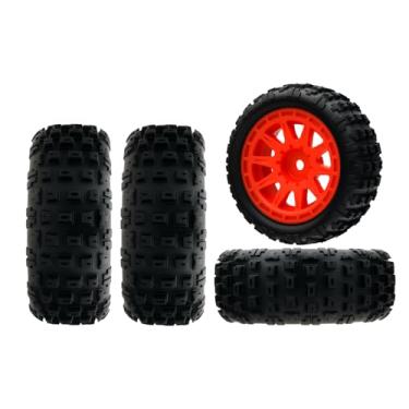 Imagem de NMNRC Gravel Pattern Rubber Pre Glued Wheel and Tires Plastic Rim for Arrma 1/14 Typhon Grom 223S 4X4 RTR Series RC Car Upgrades Part Red