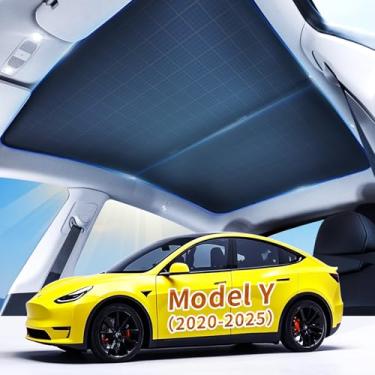 Imagem de Teto de para-sol 2025 recentemente atualizado para Tesla Model Y (2020-2024) Nano - Tecnologia de isolamento molecular, bloqueia raios UV e calor, acessório Tesla ideal (preto, modelo Y (2020-2024))