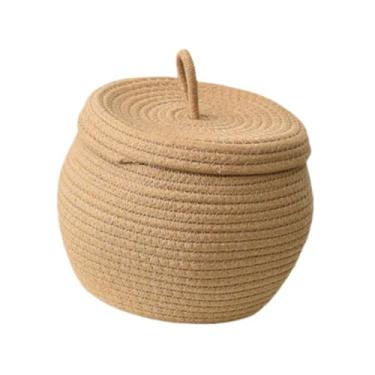 Imagem de Ｂｅｓｇａ Cesta de Armazenamento de Lanche com Tampa, Organizador de Brinquedos, Caixa de Armazenamento Tecida Redonda Da Moda, para Armário Doméstico Berçário, CafÉ, Tamanho real