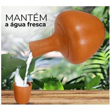 Imagem de Moringa CopoDe Barro Água Fresca Garrafa Ceramica 2,5L Com Copo Tampa 
