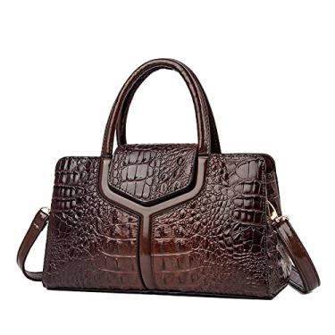 Imagem de ZiMing Bolsas femininas com alça superior, padrão de crocodilo, bolsas de couro sintético, bolsas com zíper e aba, bolsa de ombro, Marrom escuro, One Size