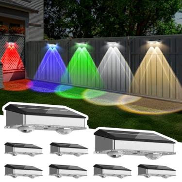 Imagem de Luzes de cerca solares superbrilhantes, luzes de parede ao ar livre à prova d'água 12 modos branco quente e frio, RGB, luzes solares de deck para quintal, jardim, cerca, parede, grade de deck,