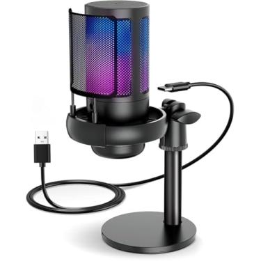 Imagem de Microfone RGB Microfone USB para PC Microfone para Jogos para PC Microfone Condensador USB para Computador Cancelamento de Ruído - YODHE