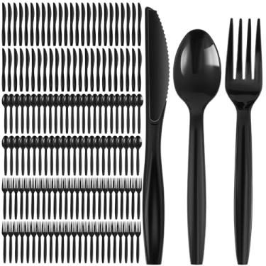 Imagem de OKYMOTOR Conjunto de talheres descartáveis de 150 peças, 50 garfos, 50 facas e 50 colheres de talheres de plástico descartáveis para casa, escritório, escola, festa, piquenique, restaurante, eventos