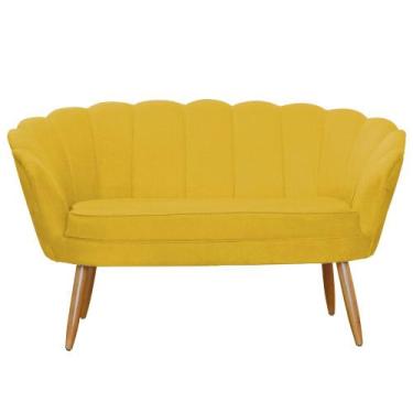Imagem de Namoradeira Decorativa Pétala Couro Amarelo Pés Madeira Mz Decor - Maz