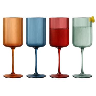 Imagem de Khen Copos de vidro colorido | Conjunto de 4 | Copos grandes Art Deco vintage silenciados para vinho, champanhe, coquetel, Margarita, taça de vinho, ideia de presente, taças de cores pastel suaves -