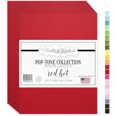 Imagem de Cardstock Warehouse Papel cartolina em tom pop vermelho - 25 folhas, 21,6 x 28 cm - 45,4 kg / 270 GSM Cartão vermelho premium para corte, artesanato, impressão, fabricação de cartões e projetos de