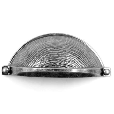 Imagem de JETLAND Puxadores de copo para armário - pacote com 6, textura fundida prata envelhecida, centros de orifício de 7,6 cm, puxadores vintage para mesa de cabeceira de cômoda de gaveta, CP0802OS076