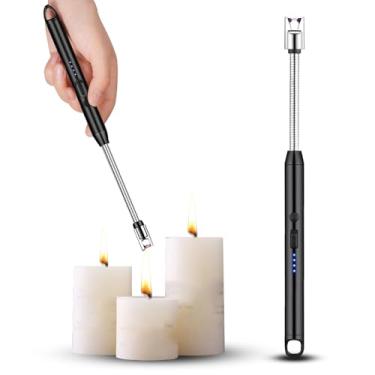 Imagem de Isqueiro Acendedor Elétrico Recarregável de Fogão a Gás, Churrasqueira, Velas, Cozinha, Ponta Flexível, Carregamento USB, 27 cm, Premium (Preto)