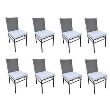 Imagem de Conjunto 8 Cadeiras Área Externa Alumínio Corda Náutica Almofada - Ver