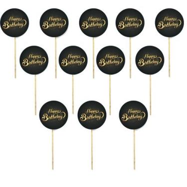 Imagem de Kit 12 Picks Decorativos Arranjo Flor Madeira Happy Birthday - flash