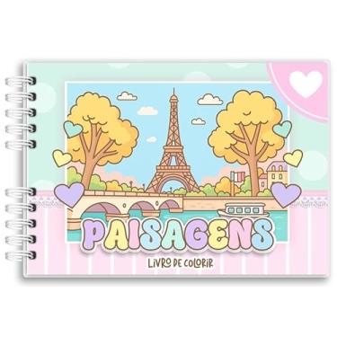 Imagem de Livro De Colorir Paisagens Capa Holográfica 50 Desenhos Folha Grossa Capa Dura Wire-o A5 colorindo paisagem