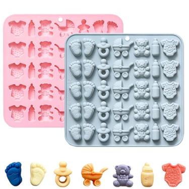 Imagem de 2 moldes de chocolate para chá de bebê, mini moldes de 35 cavidades para pés de bebê, chupeta, macacão de bebê, moldes de urso para chá de bebê, festa, decoração de bolo, enfeite de cupcake