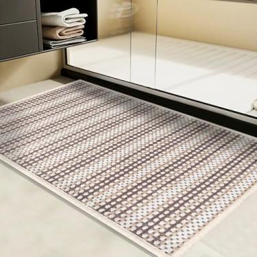 Imagem de Tapete de banheiro ultrafino, trançado macio, antiderrapante, lavável, tapete de banho super absorvente, suporte de borracha, adequado para banheira, café, 40 x 61 cm