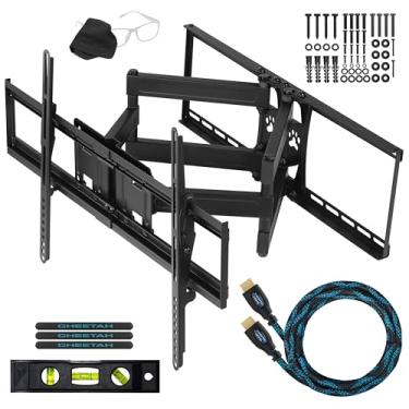 Imagem de Suporte de montagem de parede para TV de braço duplo articulado APDAM2B da Cheetah Mounts para LCD de 32 a 65 polegadas, LED, Plasma, conjunto de monitores de tela plana com veias torcidas de 3 m e nível HDMI de 15 cm