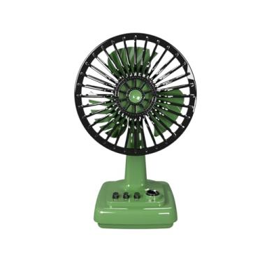 Imagem de Fenteer Mini ventilador de mesa pessoal com design retrô, leve, 3 velocidades, elétrico, portátil, resfriamento de ar para camping, viagens, casa, dormitório, Verde