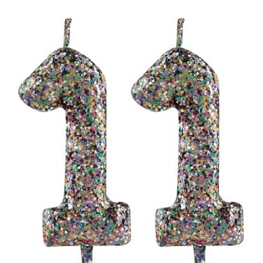 Imagem de Vela de aniversário de 11 anos, bonita, multicolorida, número 11, velas, enfeite de bolo, decoração de feliz aniversário, para meninas, meninos, mulheres, comemorações, artigos de festa