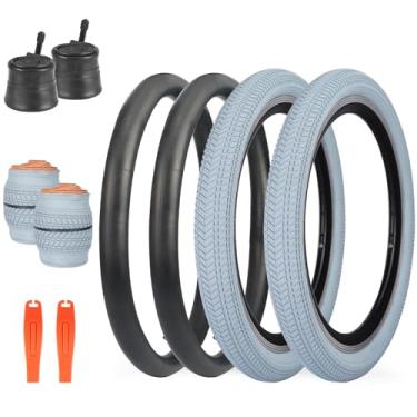 Imagem de 14/16/20/24/26 x 2,125 pneu de bicicleta com tubo, pacote com 2 pneus de bicicleta para crianças, pneus de substituição dobráveis para a maioria das bicicletas infantis, pneus BMX, preto/branco