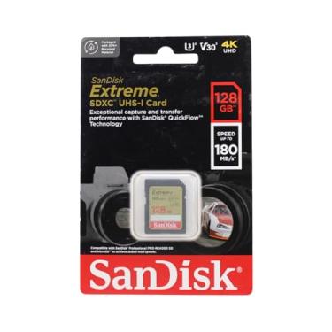 Imagem de SanDisk Cartão de memória Extreme SDXC UHS-I de 128 GB - C10, U3, V30, 4K, UHD, cartão SD - SDSDXVA-128G-GNCIN, Cor: Cinza/dourado