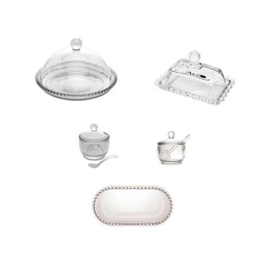Imagem de Kit Queijeira + Manteigueira + Açucareiro + Meleira + Travessa Pearl Wolff Transparente