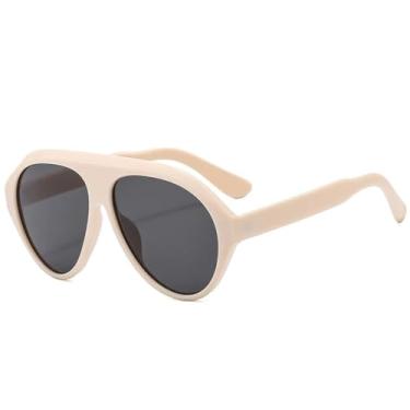 Imagem de VFDHN Óculos de sol grandes da moda, femininos, retrô, cor de doce, UV400, masculino, esportivo, para dirigir (bege, cinza)