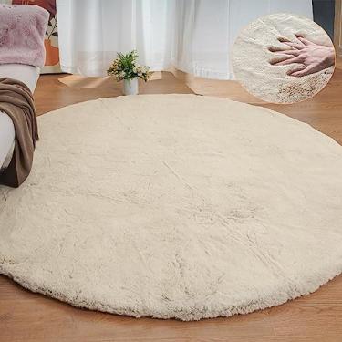 Imagem de ORINOVA Tapetes redondos de 2,4 m, laváveis, fofos, para quarto, bege, grande, círculo, coelho, felpudo, para sala de estar, tapete de berçário