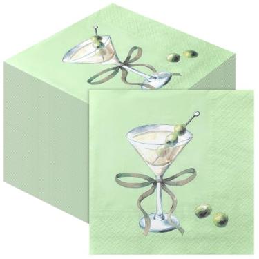 Imagem de Janlaugh 200 guardanapos de papel expresso Martini com laço Expresso Martini suprimentos de festa guardanapos descartáveis de coquetel para café despedida de solteira aniversário casamento (verde