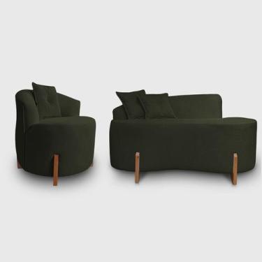 Imagem de Kit Sofá Orgânico Feijão Com Poltrona Pé De Madeira Bouclé Minimalista