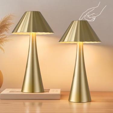 Imagem de HIGHTRY Pacote Com 2 Abajures De Mesa Sem Fio, Abajur Portátil Led Dourado, Luzes Recarregáveis Operadas Por Bateria 3000 Mah, Fio Ajuste Intensidade 2700 K Para Restaurantes, Bares E Cafeterias