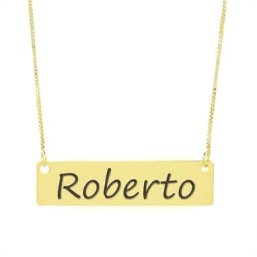 Imagem de Colar Nome Personalizado Chapinha Gravação Roberto Banhado Ouro 18K - 999004116