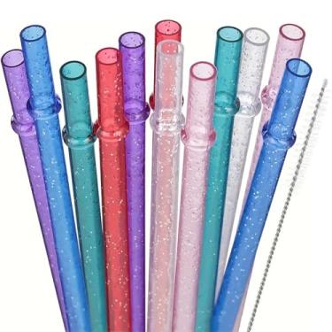 Imagem de Frunsse Canudos para beber, conjunto de canudos Tritan translúcidos de 12 peças – Acessórios universais de copo de 23 cm/9 pol com ferramentas de limpeza, plástico durável seguro para alimentos em