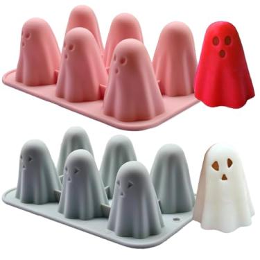 Imagem de Molde de silicone Ghost – 2 peças de moldes de chocolate fantasma 3D, moldes de silicone de Halloween para geleia, chocolate, cubo de gelo, goma de cera, gelatina e resina