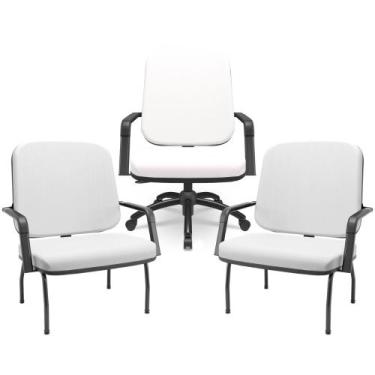 Imagem de Kit Cadeira de Escritório Giratória e 2 Cadeiras Fixas Preta Magno P03