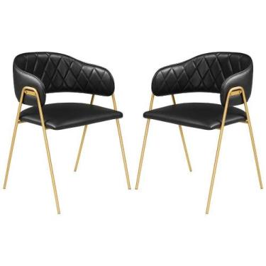 Imagem de Conjunto 2 Cadeiras Veneza Couro Preto Metal Dourado - C&M Decor