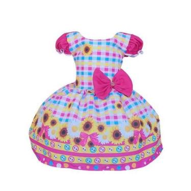 Imagem de Vestido Luxo Temático Infantil Festa Junina Girassol Xadrez - Genérica
