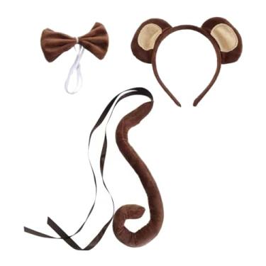 Imagem de UGPLM Conjunto de orelhas e cauda de animais macios e elegantes para crianças em festivais de máscaras, Macaco Marrom