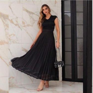 Imagem de Conjunto Cropet e Saia longa Plissada na malha flower moda evangélica 