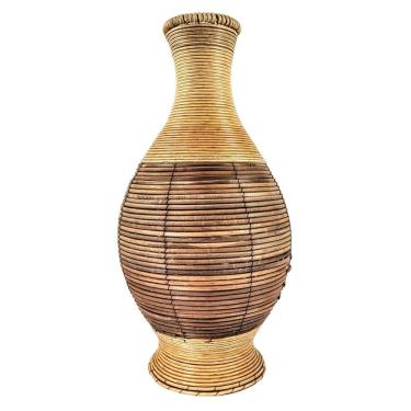 Imagem de Vaso Decorativo Fibra Natural Rattan 57Cm Artesanal Rústico