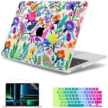 Imagem de May Chen Compatível com Macbook Air 13,6 Polegadas Case 2024 2023 2022 Modelo A3113 M3 A2681 M2 Chip, Capa Dura de Plástico para Macbook Air 13,6" com Tela Retina Líquida, Flores Coloridas Brilhantes
