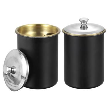 Imagem de HARFINGTON 2 peças cinzeiro de carro com tampa aço inoxidável cheiro sem fumaça à prova de vento portátil mini suporte de copo cinzeiro balde de bumbum para carro, casa, escritório, preto