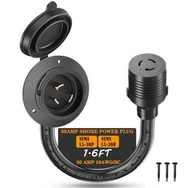 Imagem de KarlKers Entrada de energia em terra RV de 30 AMP, receptáculo de trava de torção de 125 V, cabo gerador 10AWG 30 Amp 3 pinos, NEMA L5-30P / L5-30R Adaptador de tomada elétrica RV para trailer