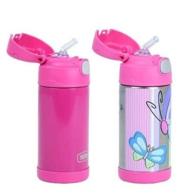 Imagem de Kit 2 Garrafa Térmica Infantil Thermos Canudo Com Alça