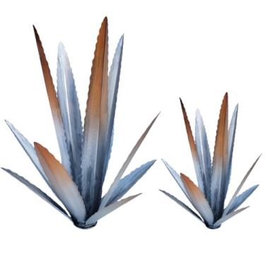 Imagem de EROCK 2 peças de escultura rústica de tequila, planta de agave de metal resistente ao vento, decoração de casa ao ar livre, faça você mesmo, rústico, metal, pintado à mão, arte de jardim, planta
